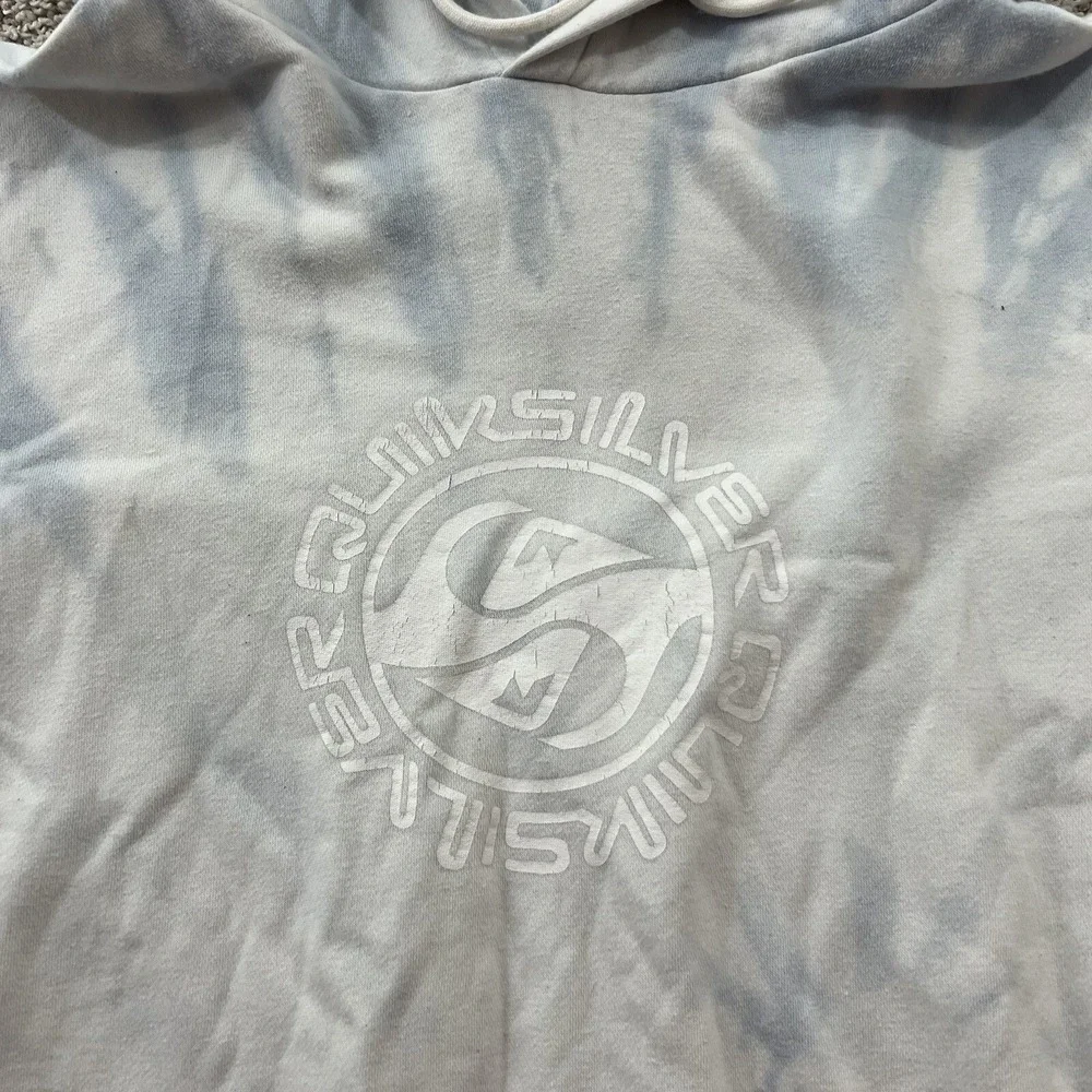 Quiksilver Sweater Mens Small White Blue Tie Dye Pullover Hoodie Streetwear Surf